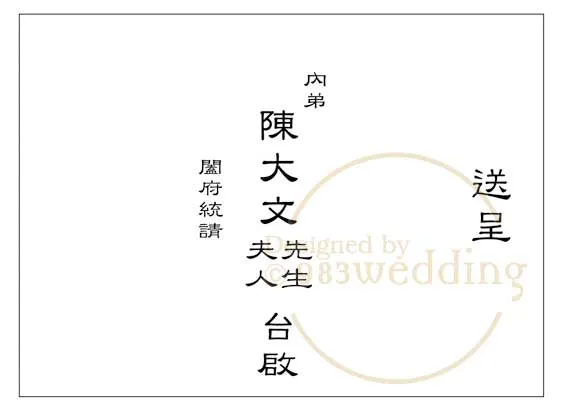 喜帖信封写法Sample：喜帖信封中文写法